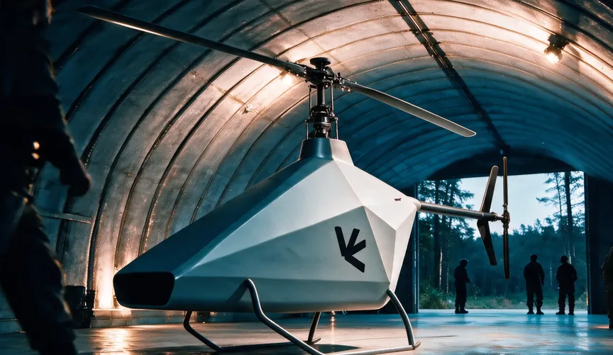 AITHEL Heli standing in a hangar, side view